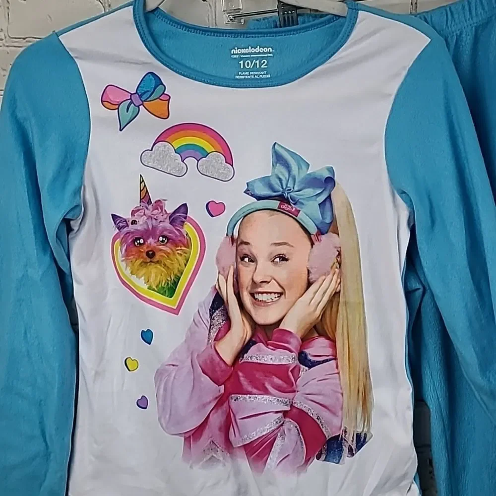JoJo Siwa Rainbow Pajama Set Girls 10/12 Fuzzy Fleece BowBow Unicorn Cozy PJ